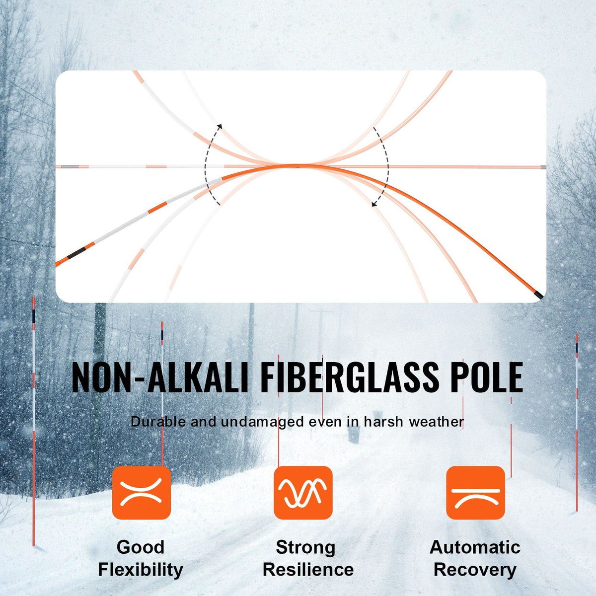 Driveway Markers, 100 PCS 48 inch, 0.31-in Diameter, Orange Fiberglass Poles Snow Stakes with Reflective Tape, 12" Steel Drill Bit & Protection Gloves for Parking Lots, Walkways Easy Visibility