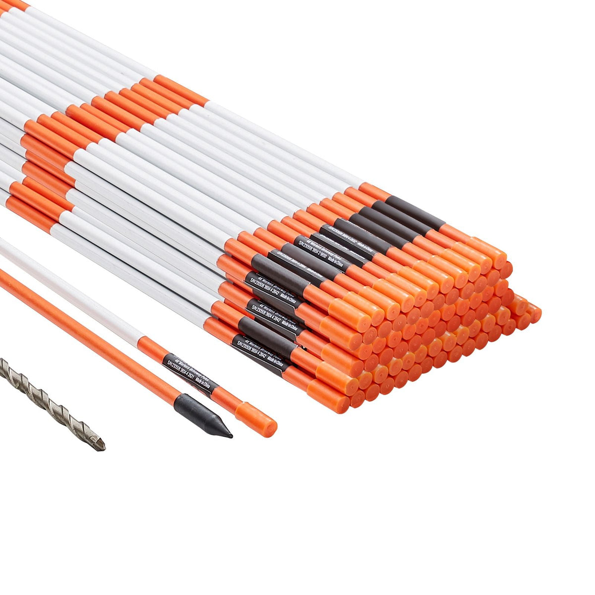 Driveway Markers, 100 PCS 48 inch, 0.31-in Diameter, Orange Fiberglass Poles Snow Stakes with Reflective Tape, 12" Steel Drill Bit & Protection Gloves for Parking Lots, Walkways Easy Visibility