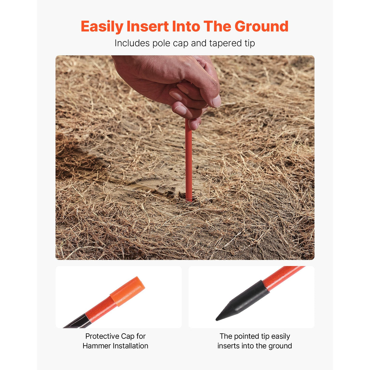 Driveway Markers, 100Pcs 72 in Long 5/16 in Dia, Hi-Visibility Driveway Reflectors with 12 in Steel Drill Bits, Reflective Snow Sticks Fiberglass Pole for Parking Lots, Walkways, Snow Plowing