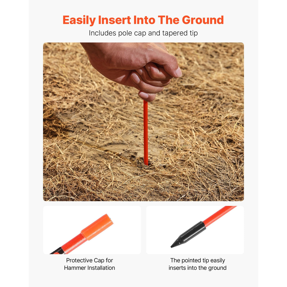 Driveway Markers, 200Pcs 48 in Long 1/4 in Dia, Hi-Visibility Driveway Reflectors with 12 in Steel Drill Bits, Reflective Snow Sticks Fiberglass Pole for Parking Lots, Walkways, Snow Plowing