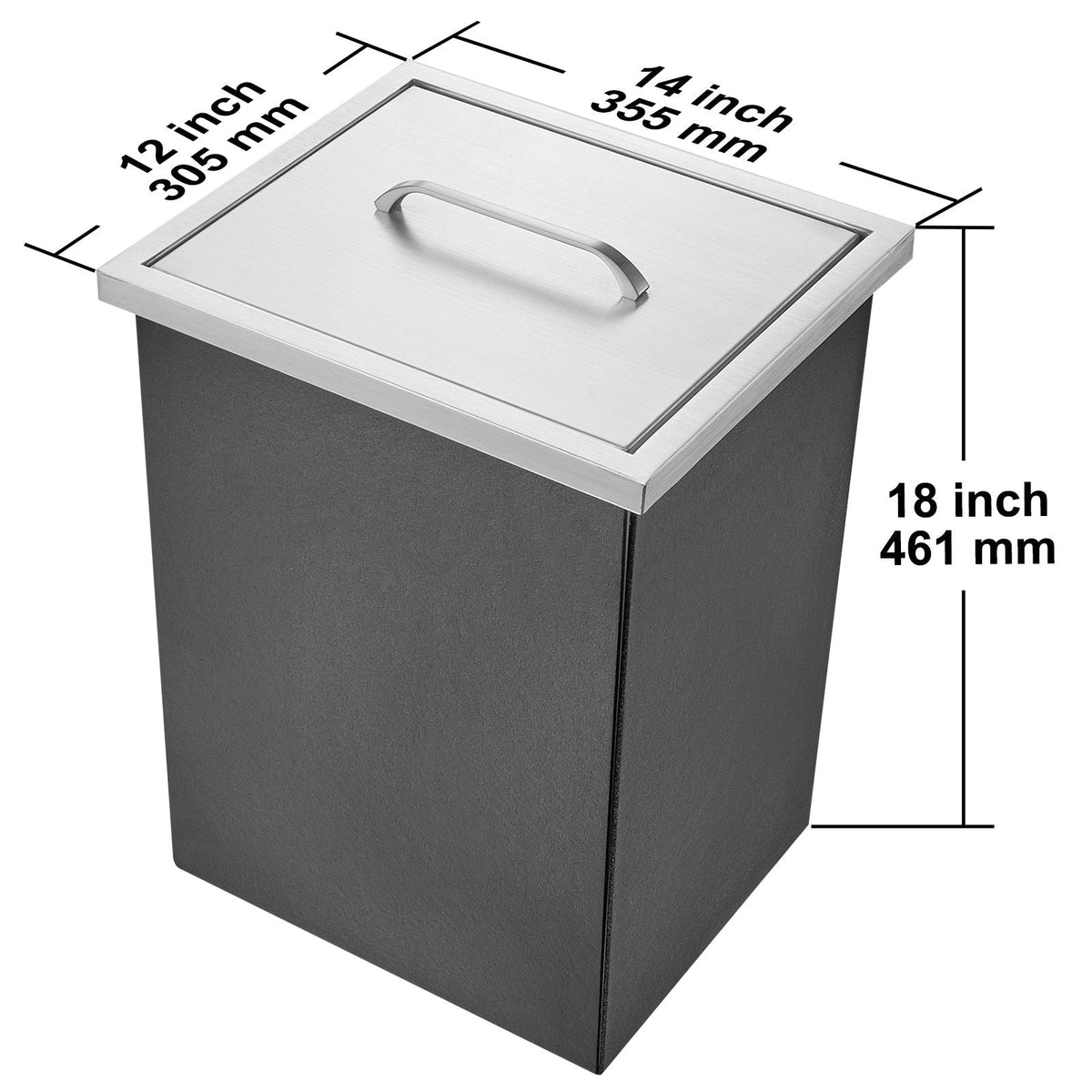 Drop in Ice Chest, 14"L x 12"W x 18"H Stainless Steel Ice Cooler, Commercial Ice Bin with Cover, 40 qt Outdoor Kitchen Ice Bar, Drain-pipe and Drain Plug Included, for Cold Wine Beer