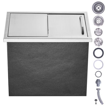 Drop in Ice Chest, 18"L x 12"W x 14.5"H Stainless Steel Ice Cooler, Commercial Ice Bin with Sliding Cover, 40.9 qt Outdoor Kitchen Ice Bar, Drain-pipe and Drain Plug Included, for Cold Wine Beer