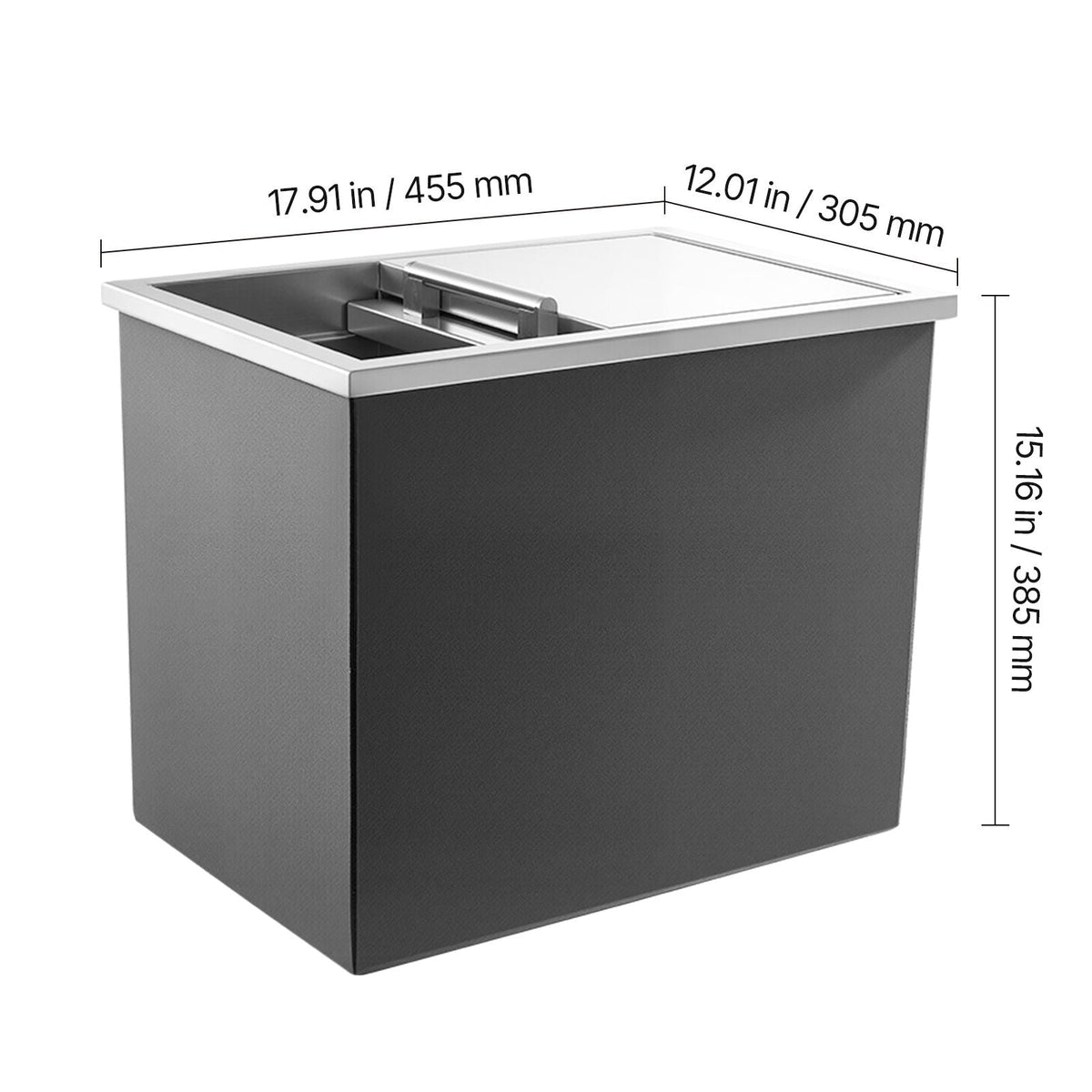 Drop in Ice Chest, 18"L x 12"W x 15"H Stainless Steel Drop in Cooler, 28.6 Quart Commercial Ice Bin with Sliding Lid for Outdoor Kitchen Patio Bar, Drain-pipe Set Included, for Cold Wine Beer