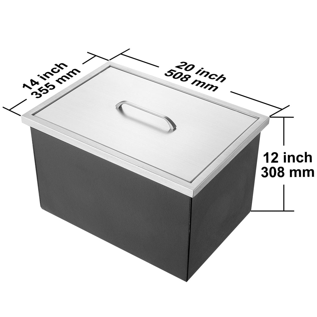 Drop in Ice Chest, 20"L x 14"W x 12"H Stainless Steel Ice Cooler, Commercial Ice Bin with Cover, 40 qt Outdoor Kitchen Ice Bar, Drain-pipe and Drain Plug Included, for Cold Wine Beer