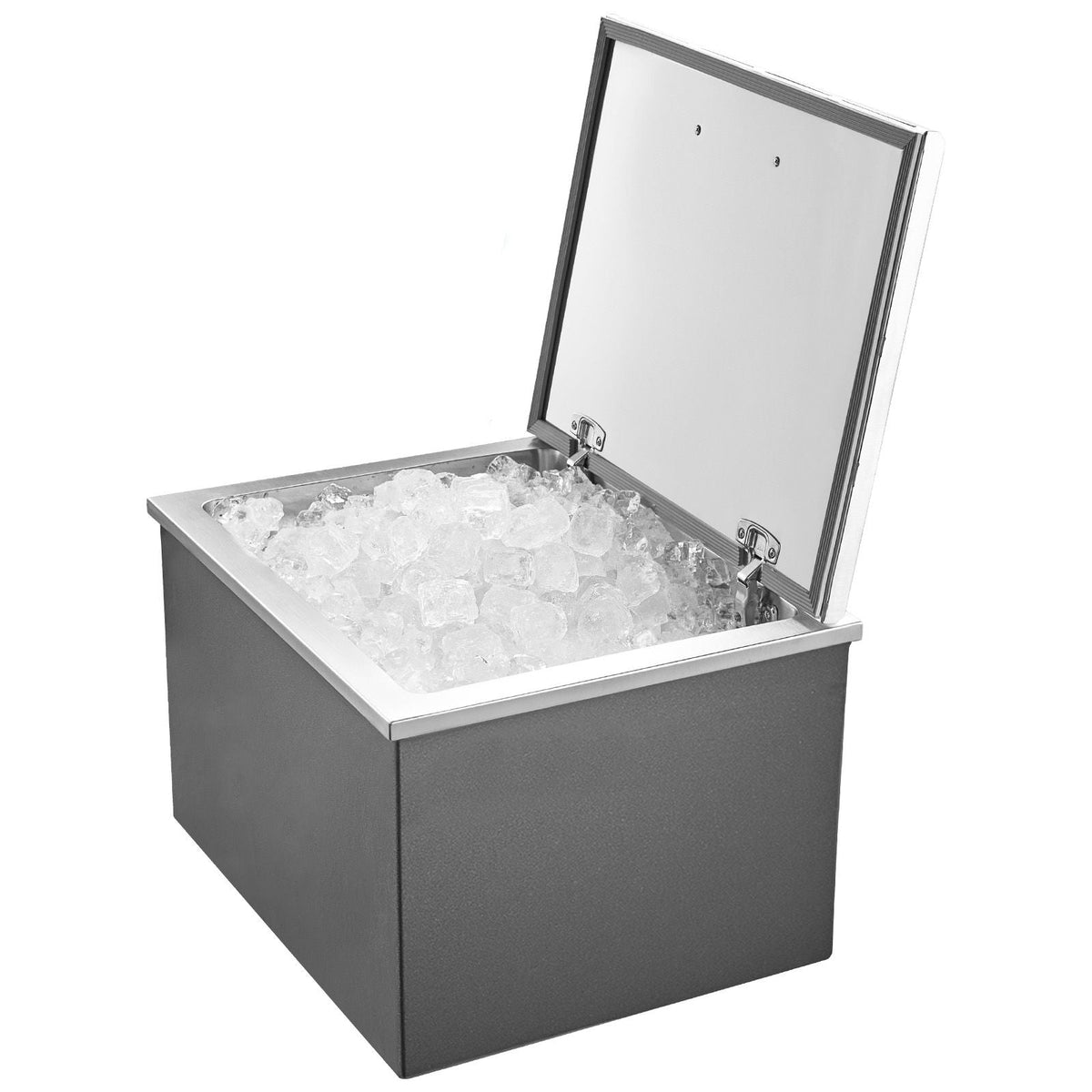Drop in Ice Chest, 20"L x 16"W x 13"H Stainless Steel Drop in Cooler, 44.7 Quart Commercial Ice Bin with Flip Lid for Outdoor Kitchen Patio Bar, Drain-pipe Set Included, for Cold Wine Beer