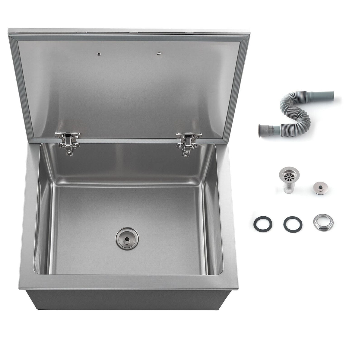 Drop in Ice Chest, 20"L x 16"W x 13"H Stainless Steel Drop in Cooler, 44.7 Quart Commercial Ice Bin with Flip Lid for Outdoor Kitchen Patio Bar, Drain-pipe Set Included, for Cold Wine Beer