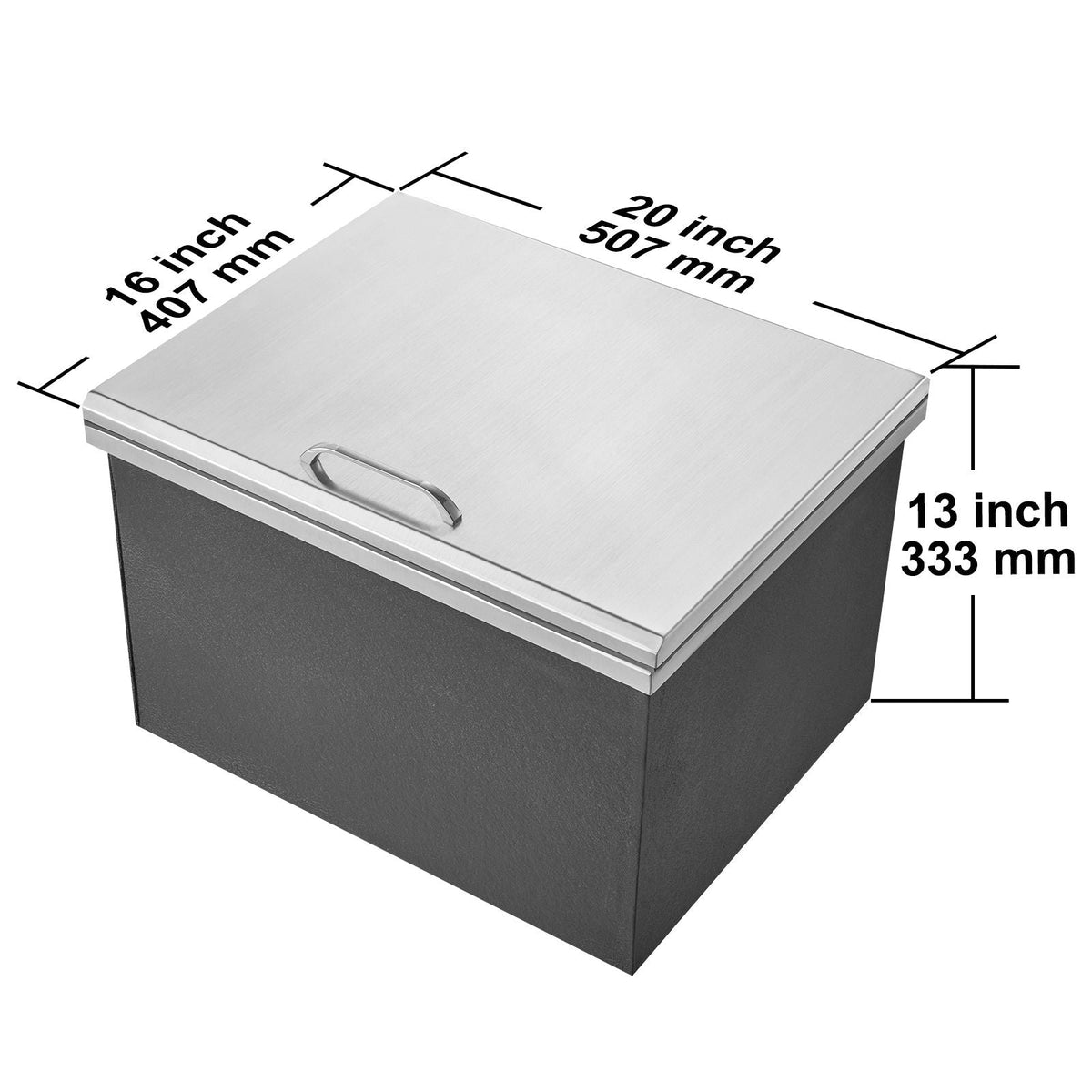 Drop in Ice Chest, 20"L x 16"W x 13"H Stainless Steel Ice Cooler, Commercial Ice Bin with Hinged Cover, 40 qt Outdoor Kitchen Ice Bar, Drain-pipe and Drain Plug Included, for Cold Wine Beer