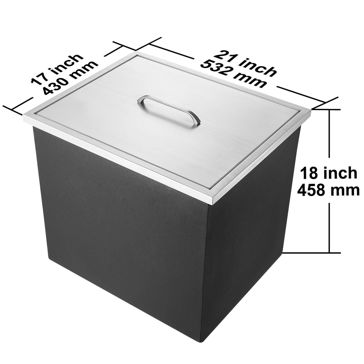 Drop in Ice Chest, 21"L x 17"W x 18"H Stainless Steel Ice Cooler, Commercial Ice Bin with Cover, 40 qt Outdoor Kitchen Ice Bar, Drain-pipe and Drain Plug Included, for Cold Wine Beer