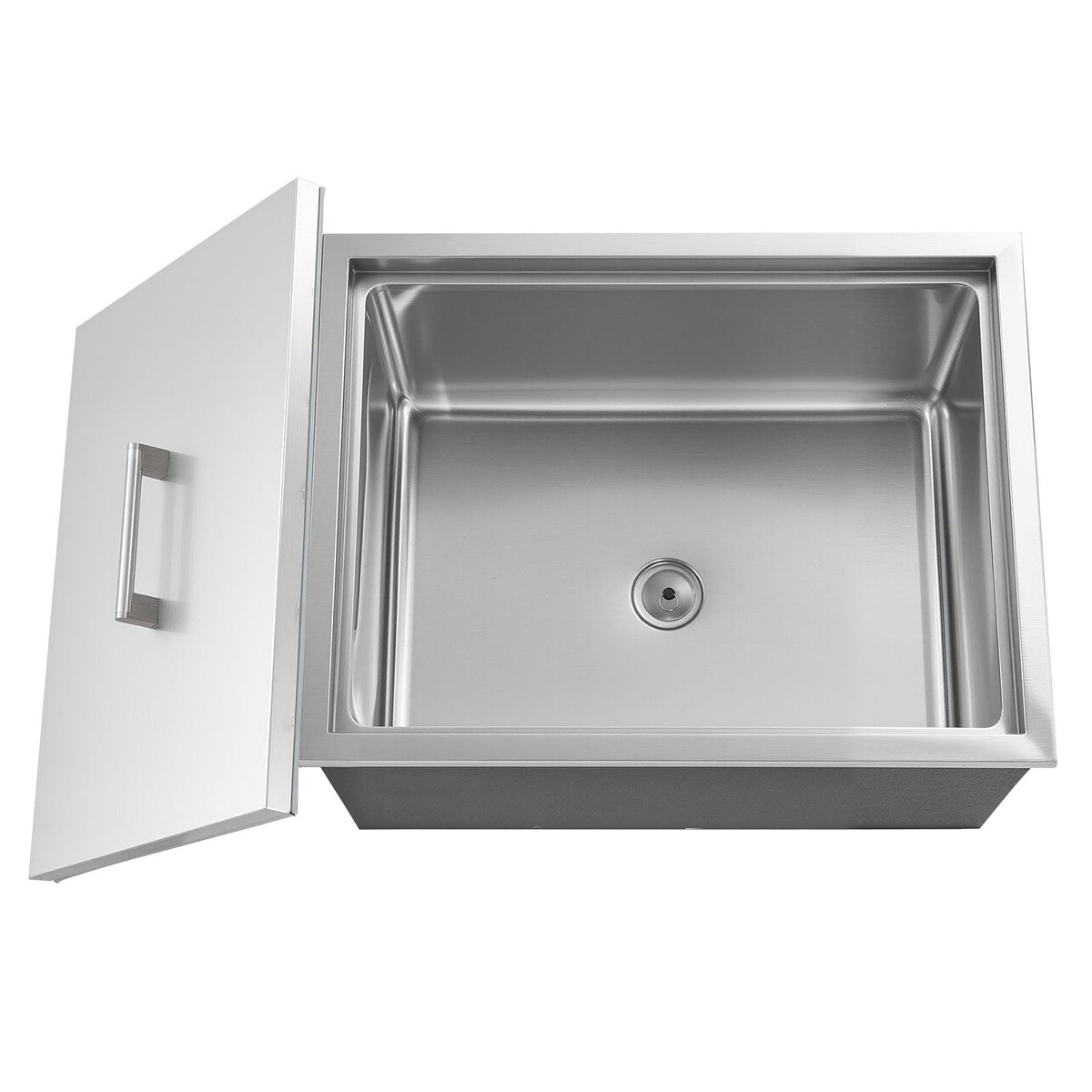 Drop in Ice Chest, 22"L x 17"W x 12"H Stainless Steel Drop in Cooler, 45.3 Quart Commercial Ice Bin with Pot Lid for Outdoor Kitchen Patio Bar, Drain-pipe Set Included, for Cold Wine Beer