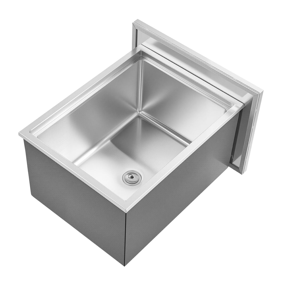 Drop in Ice Chest, 22"L x 17"W x 12"H Stainless Steel Drop in Cooler, 45.3 Quart Commercial Ice Bin with Pot Lid for Outdoor Kitchen Patio Bar, Drain-pipe Set Included, for Cold Wine Beer