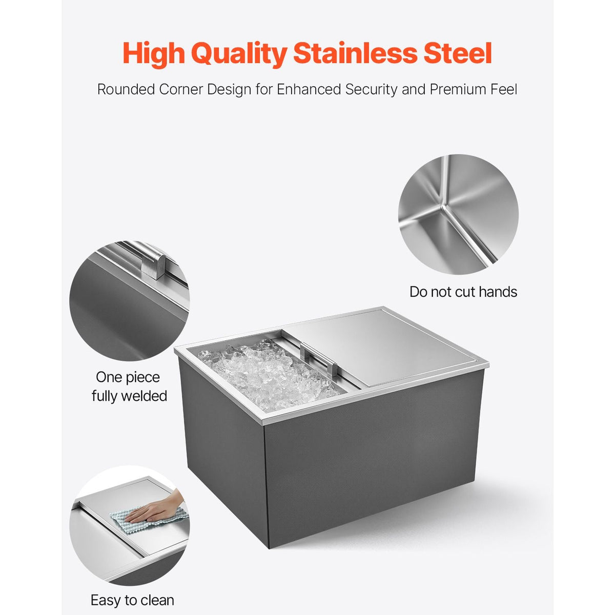 Drop in Ice Chest, 24"L x 18"W x 13"H Stainless Steel Drop in Cooler, 57.8 Quart Commercial Ice Bin with Sliding Lid for Outdoor Kitchen Patio Bar, Drain-pipe Set Included, for Cold Wine Beer