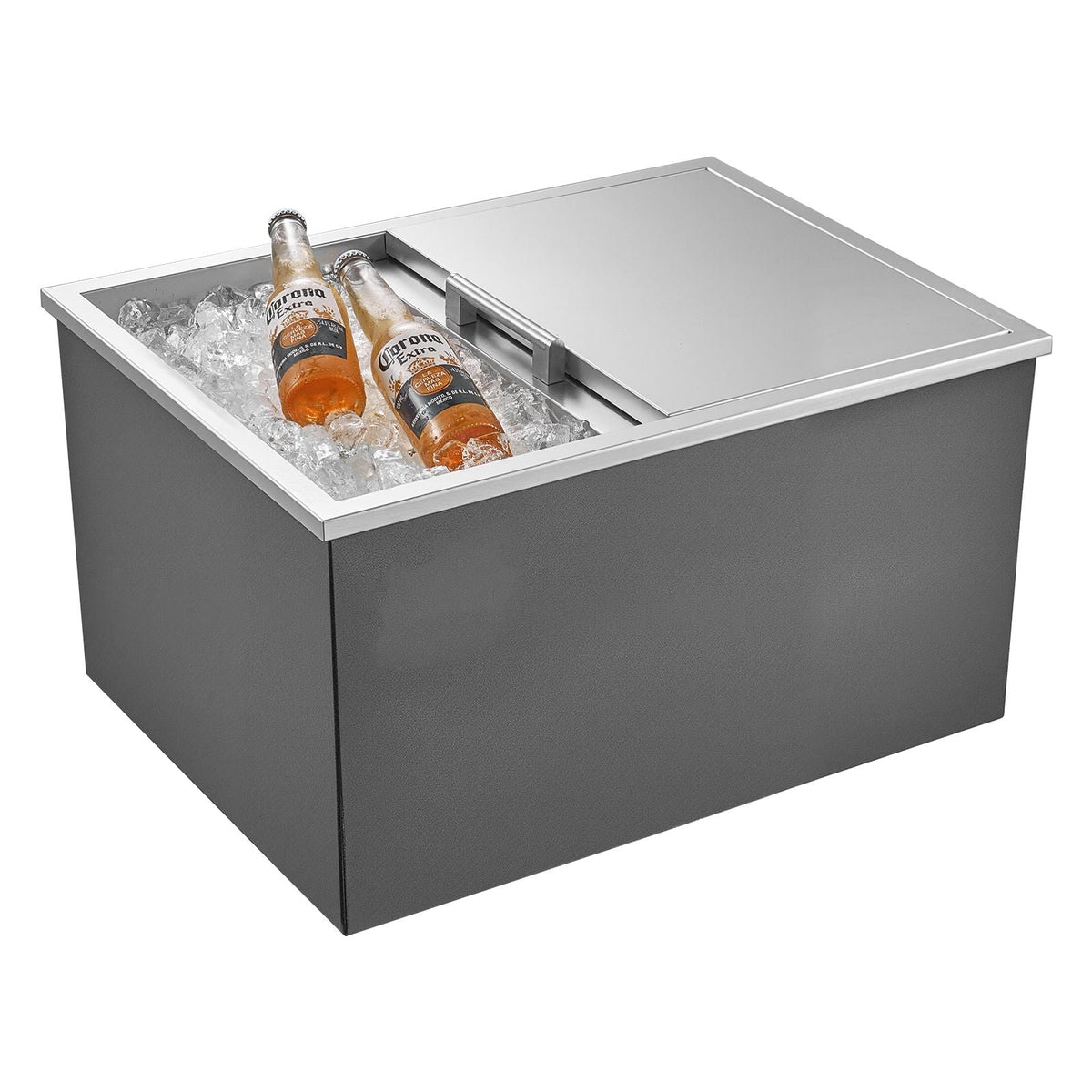 Drop in Ice Chest, 24"L x 18"W x 13"H Stainless Steel Drop in Cooler, 57.8 Quart Commercial Ice Bin with Sliding Lid for Outdoor Kitchen Patio Bar, Drain-pipe Set Included, for Cold Wine Beer