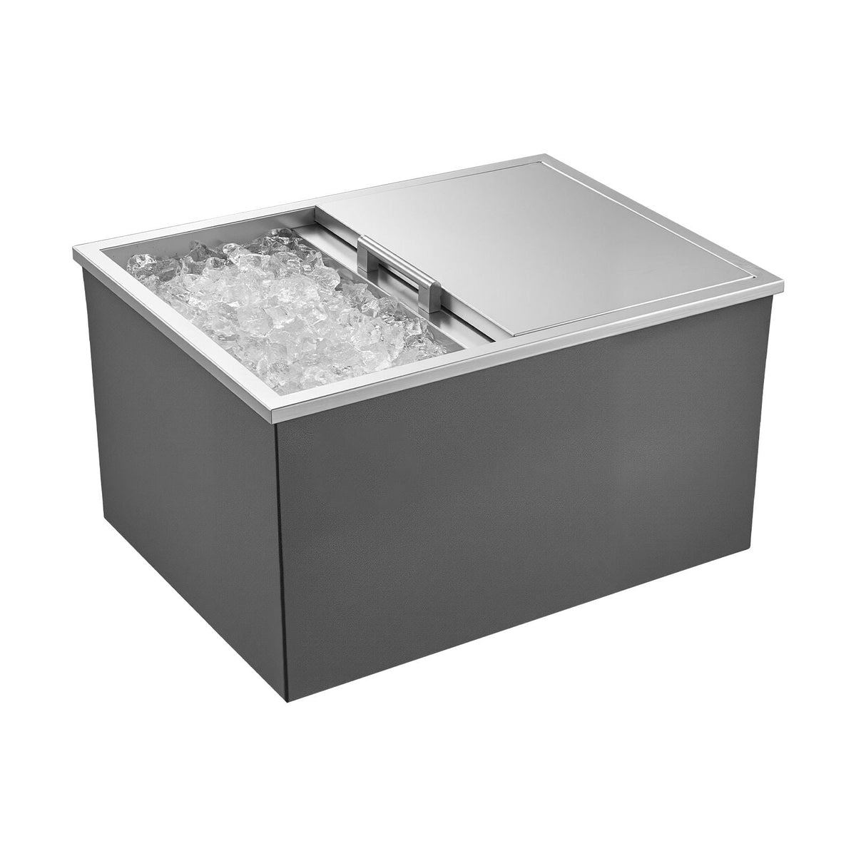 Drop in Ice Chest, 24"L x 18"W x 13"H Stainless Steel Drop in Cooler, 57.8 Quart Commercial Ice Bin with Sliding Lid for Outdoor Kitchen Patio Bar, Drain-pipe Set Included, for Cold Wine Beer