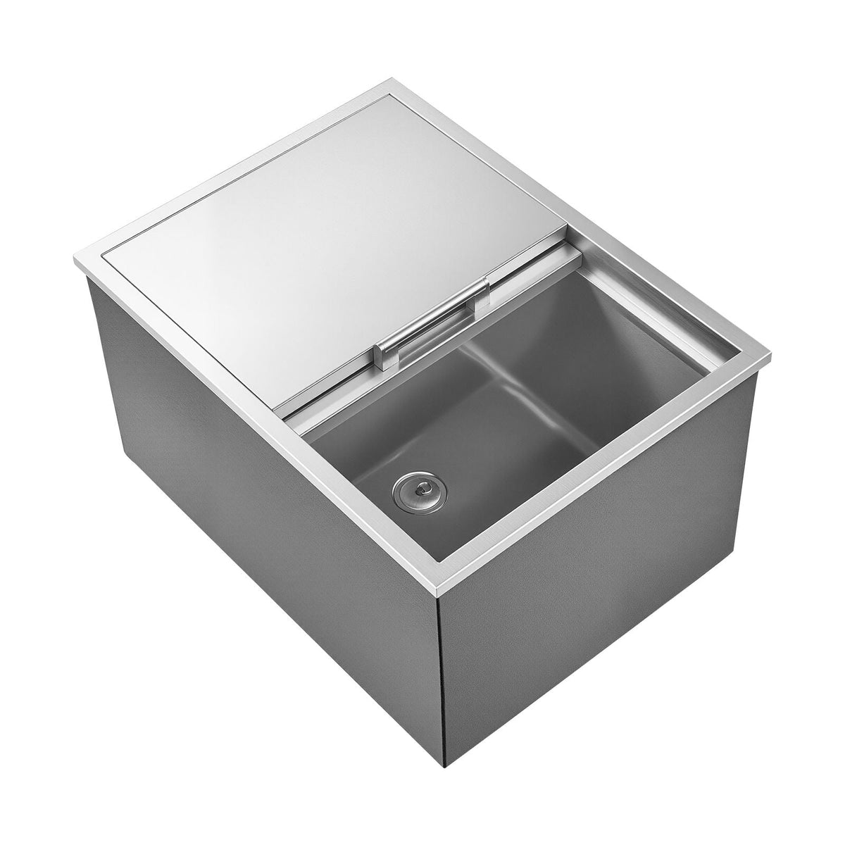 Drop in Ice Chest, 24"L x 18"W x 13"H Stainless Steel Drop in Cooler, 57.8 Quart Commercial Ice Bin with Sliding Lid for Outdoor Kitchen Patio Bar, Drain-pipe Set Included, for Cold Wine Beer