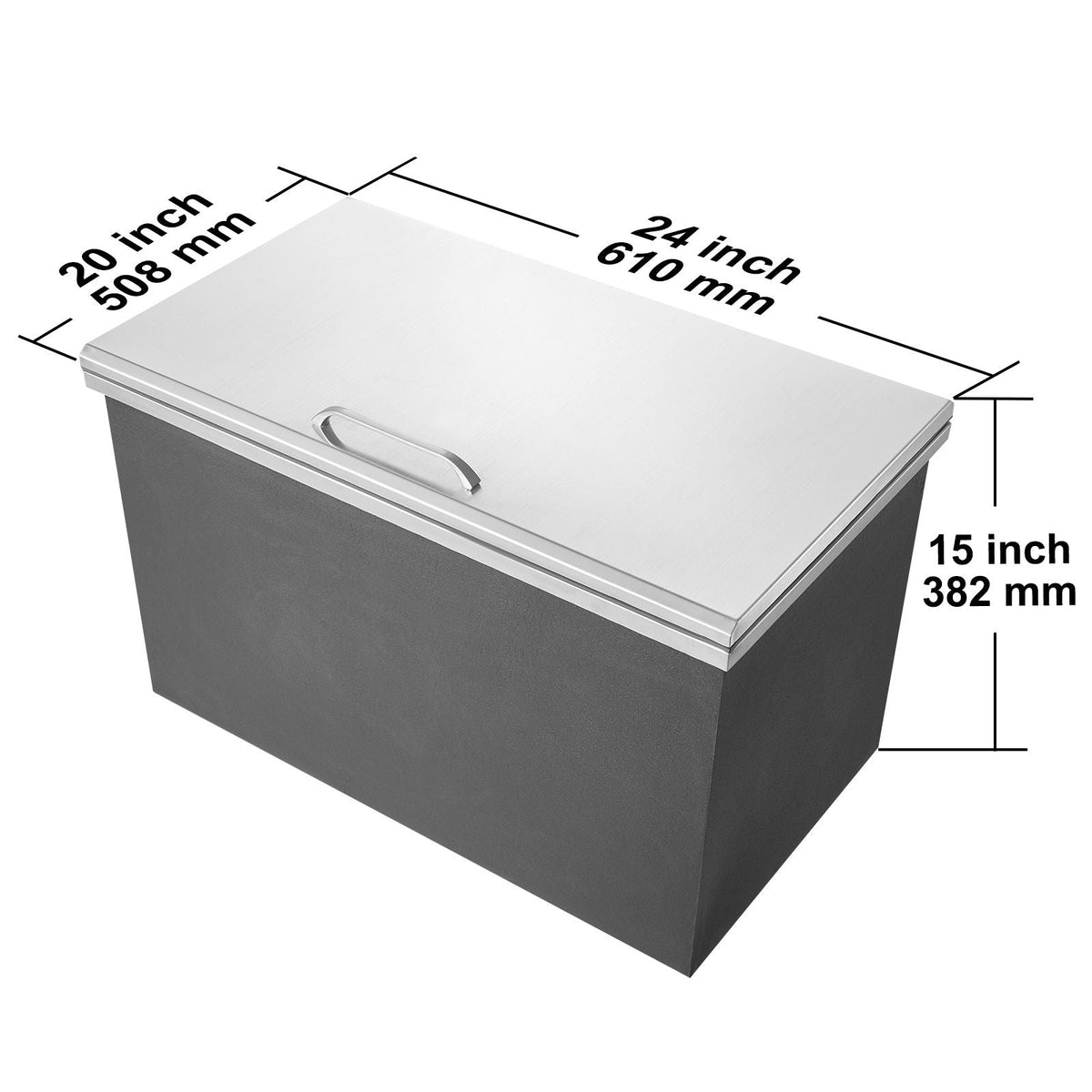 Drop in Ice Chest, 24"L x 20"W x 15"H Stainless Steel Ice Cooler, Commercial Ice Bin with Hinged Cover, 40 qt Outdoor Kitchen Ice Bar, Drain-pipe and Drain Plug Included, for Cold Wine Beer
