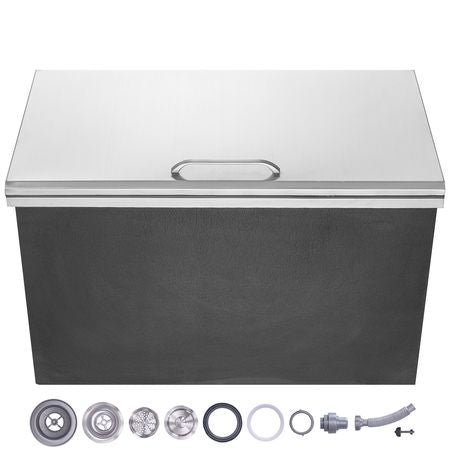 Drop in Ice Chest, 24"L x 20"W x 15"H Stainless Steel Ice Cooler, Commercial Ice Bin with Hinged Cover, 40 qt Outdoor Kitchen Ice Bar, Drain-pipe and Drain Plug Included, for Cold Wine Beer