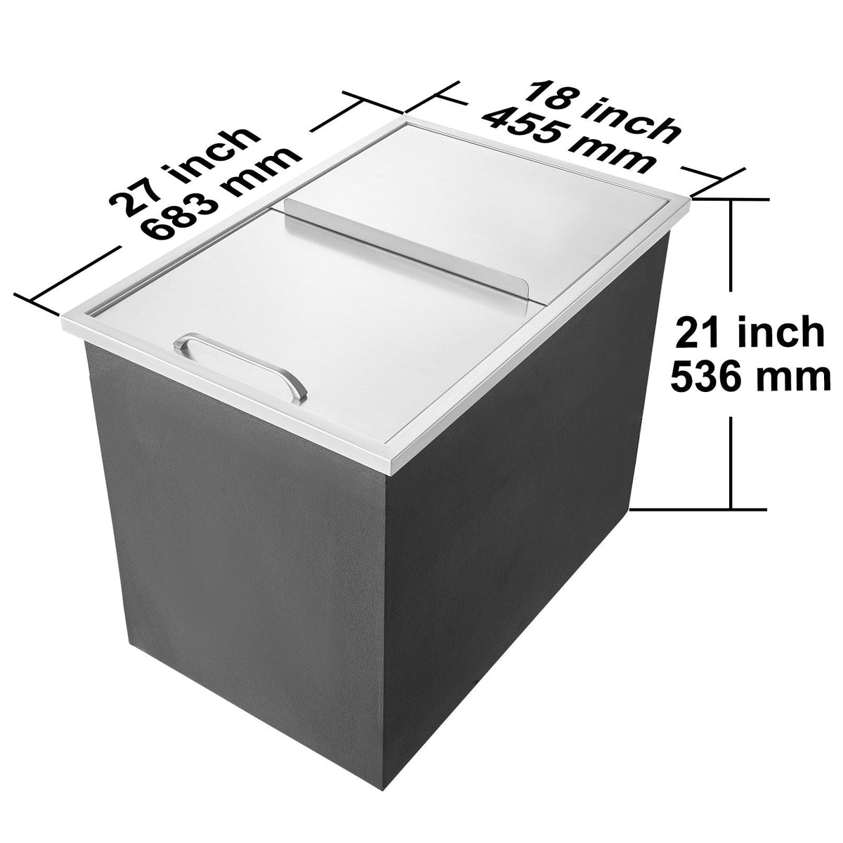 Drop in Ice Chest, 27"L x 18"W x 21"H Stainless Steel Ice Cooler, Commercial Ice Bin with Sliding Cover, 40.9 qt Outdoor Kitchen Ice Bar, Drain-pipe and Drain Plug Included, for Cold Wine Beer
