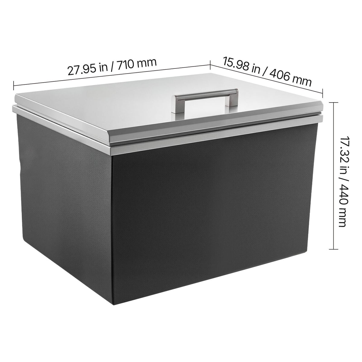 Drop in Ice Chest, 28"L x 16"W x 17"H Stainless Steel Drop in Cooler, 87.6 Quart Commercial Ice Bin with Flip Lid for Outdoor Kitchen Patio Bar, Drain-pipe Set Included, for Cold Wine Beer
