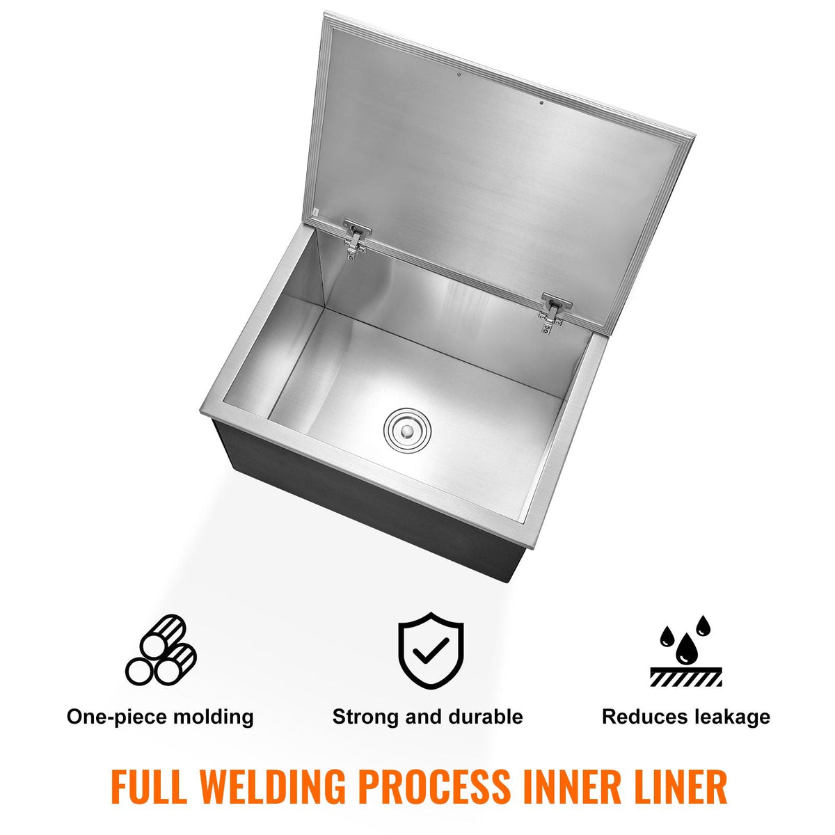 Drop in Ice Chest, 28"L x 20"W x 17"H Stainless Steel Ice Cooler, Commercial Ice Bin with Hinged Cover, 40 qt Outdoor Kitchen Ice Bar, Drain-pipe and Drain Plug Included, for Cold Wine Beer