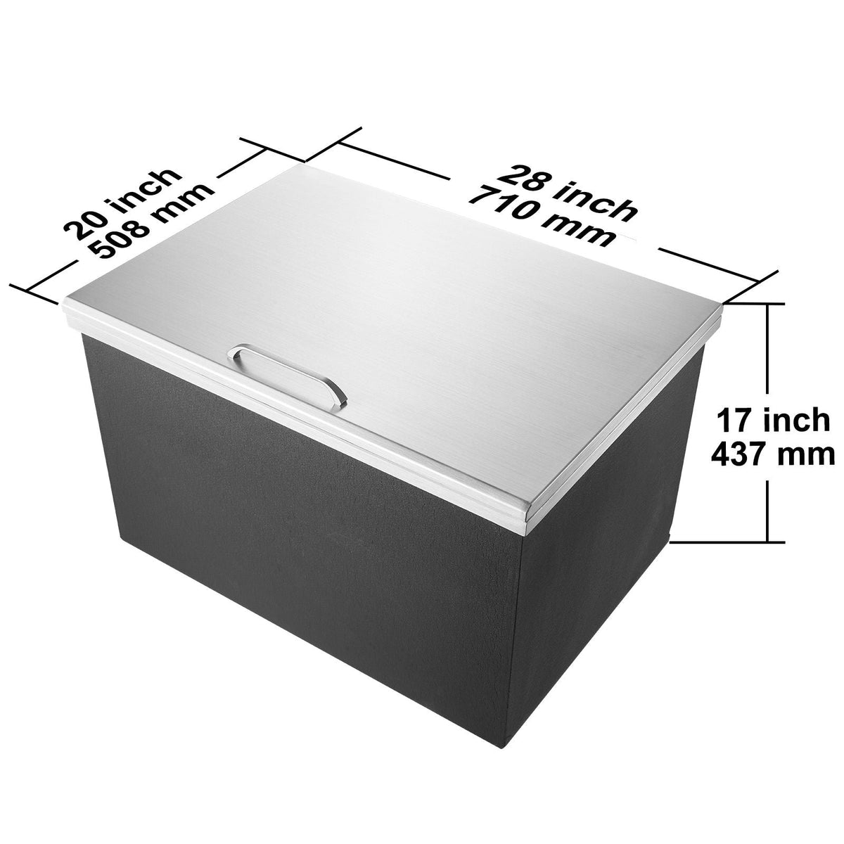Drop in Ice Chest, 28"L x 20"W x 17"H Stainless Steel Ice Cooler, Commercial Ice Bin with Hinged Cover, 40 qt Outdoor Kitchen Ice Bar, Drain-pipe and Drain Plug Included, for Cold Wine Beer