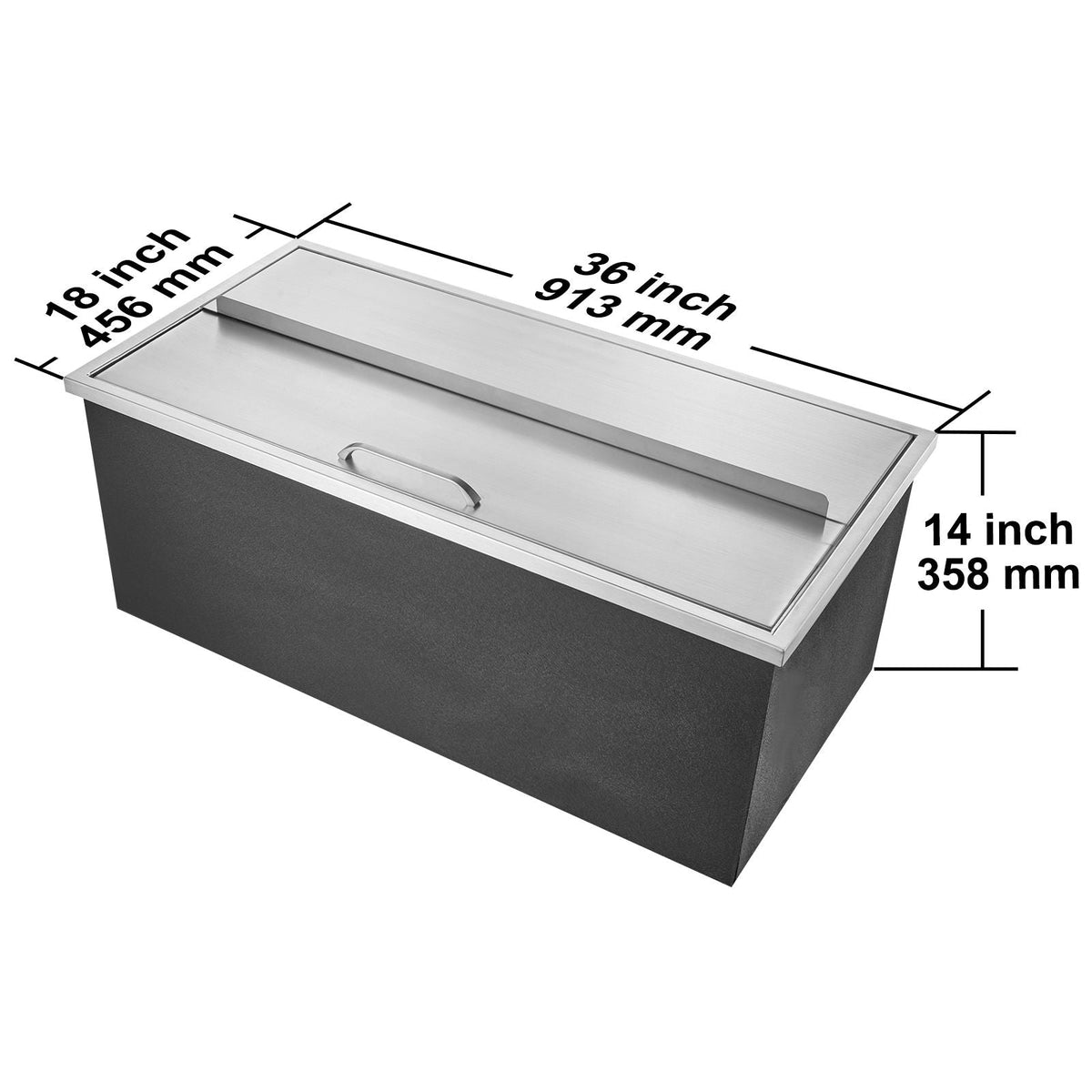 Drop in Ice Chest, 36"L x 18"W x 14"H Stainless Steel Ice Cooler, Commercial Ice Bin with Sliding Cover, 40.9 qt Outdoor Kitchen Ice Bar, Drain-pipe and Drain Plug Included, for Cold Wine Beer