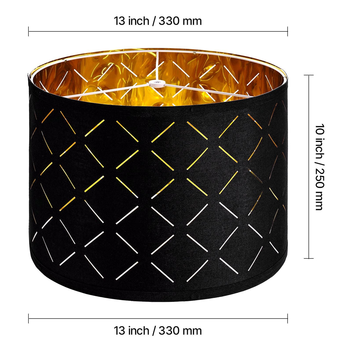 Drum Lamp Shade 2 Set, 13 in Top x 13 in Bottom x 10 in High, Medium Drum Lampshade with Harp, Replacement Lamp Shade for Table Lamps Floor Lamps Pendant Lights, Black Diamond Hollow Design
