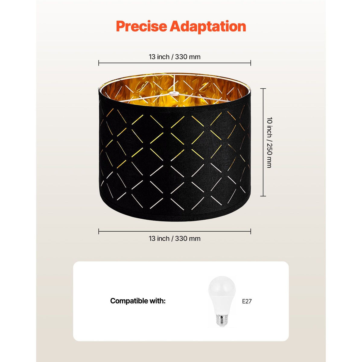 Drum Lamp Shade 2 Set, 13 in Top x 13 in Bottom x 10 in High, Medium Drum Lampshade with Harp, Replacement Lamp Shade for Table Lamps Floor Lamps Pendant Lights, Black Diamond Hollow Design
