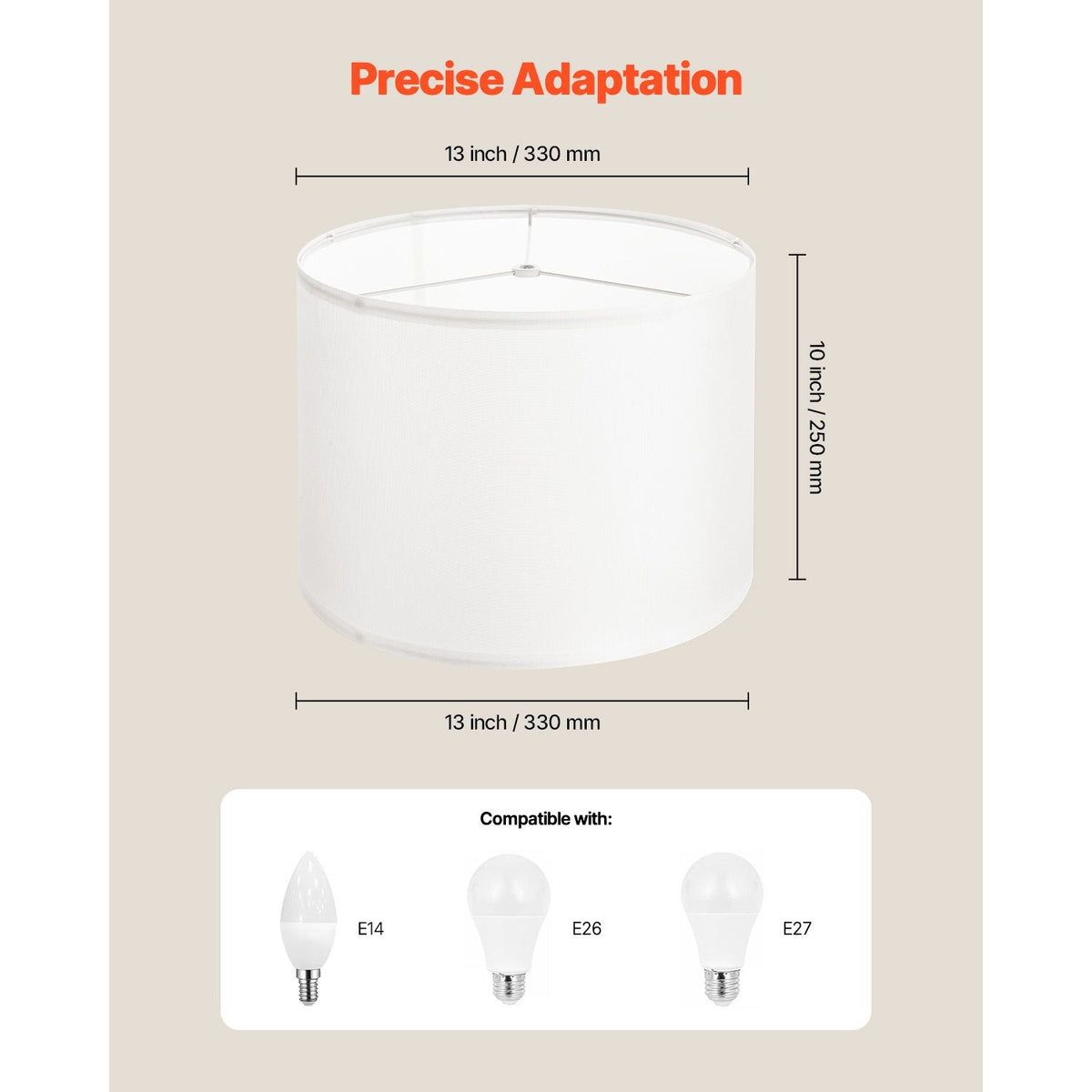 Drum Lamp Shade 2 Set, 13 in Top x 13 in Bottom x 10 in High, Medium Drum Linen Lampshade, Replacement Lamp Shade for Table Lamps Floor Lamps Pendant Lights, Easy Assembly Required (Off-white)