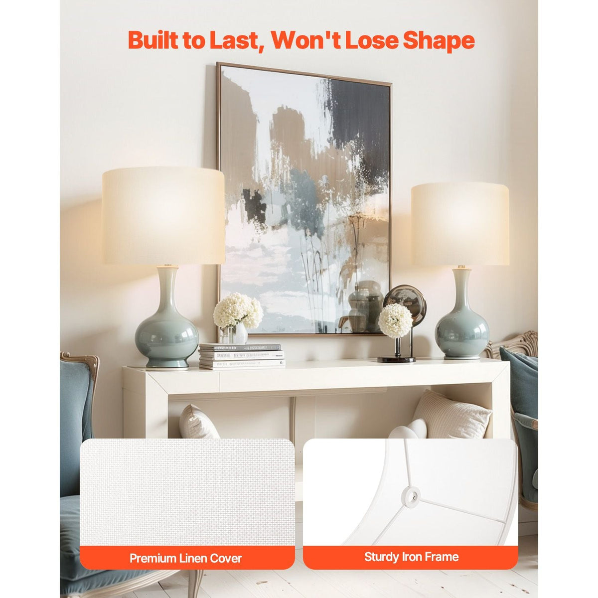 Drum Lamp Shade 2 Set, 13 in Top x 13 in Bottom x 10 in High, Medium Drum Linen Lampshade, Replacement Lamp Shade for Table Lamps Floor Lamps Pendant Lights, Easy Assembly Required (Off-white)