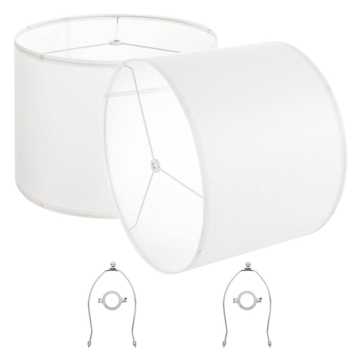 Drum Lamp Shade 2 Set, 16 in Top x 16 in Bottom x 12 in High, Large Lampshade with Harp, Replacement Lamp Shade for Table Lamps Floor Lamps Pendant Lights, Easy Assembly Required (Off-white)