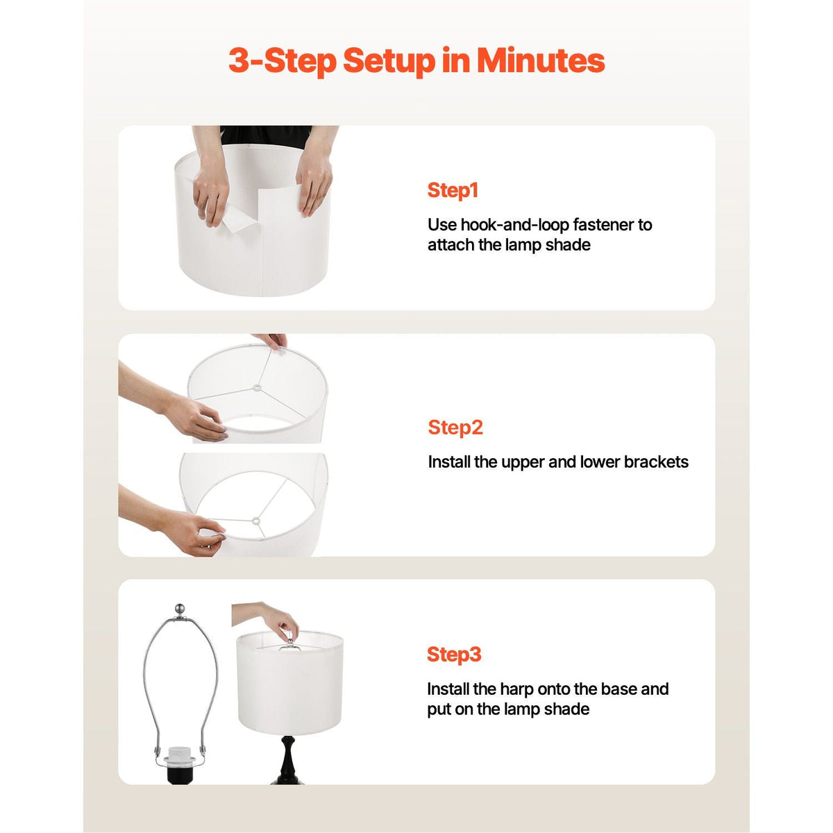 Drum Lamp Shade 2 Set, 16 in Top x 16 in Bottom x 12 in High, Large Lampshade with Harp, Replacement Lamp Shade for Table Lamps Floor Lamps Pendant Lights, Easy Assembly Required (Off-white)