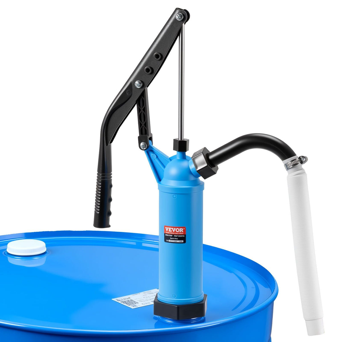 Drum Pump, 9.5 oz. Per Stroke, Lever-Action Barrel Pump, Fits 5-55 Gallon Drums with 3-Section Suction Tube Assembly & Hose, Hand Operated, Designed to Transfer Water, Alcohol, Corrosive Liquids