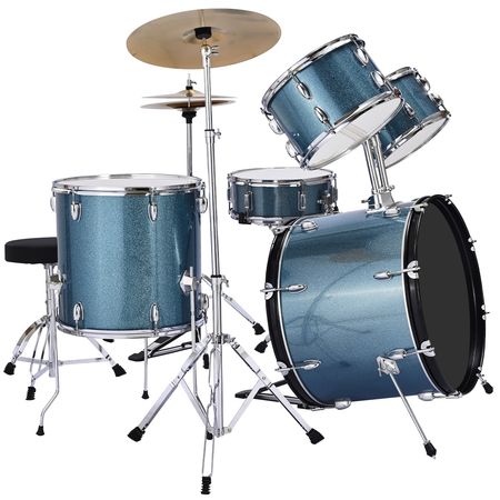 Drum Set, 5-Piece 22 in Junior Drum Sets, Beginner Drums Set with Adjustable Throne, Cymbal, and Drumsticks, Musical Learning Drums Instrument Kit, for Beginner, Teens & Student (Gravel Blue)