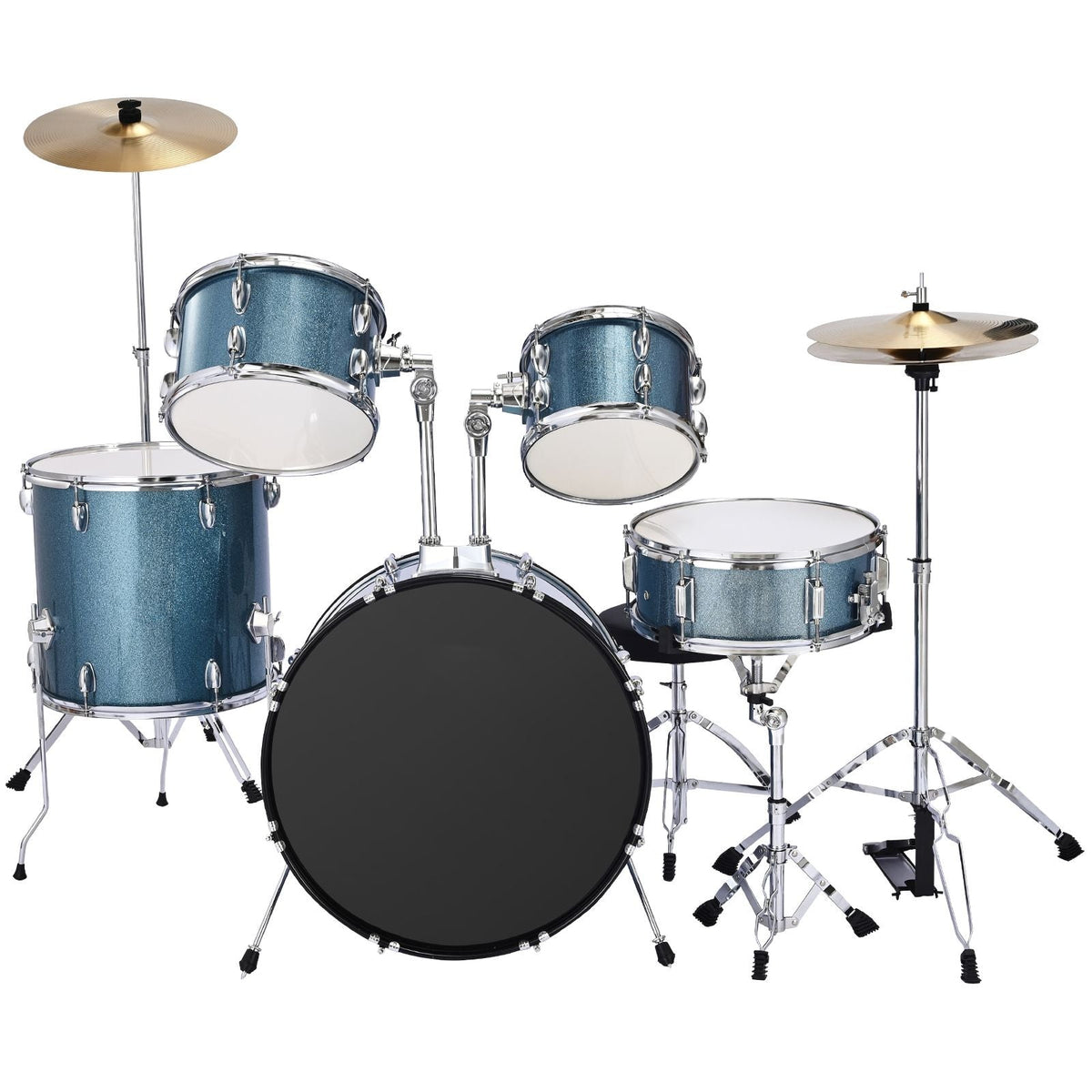 Drum Set, 5-Piece 22 in Junior Drum Sets, Beginner Drums Set with Adjustable Throne, Cymbal, and Drumsticks, Musical Learning Drums Instrument Kit, for Beginner, Teens & Student (Gravel Blue)