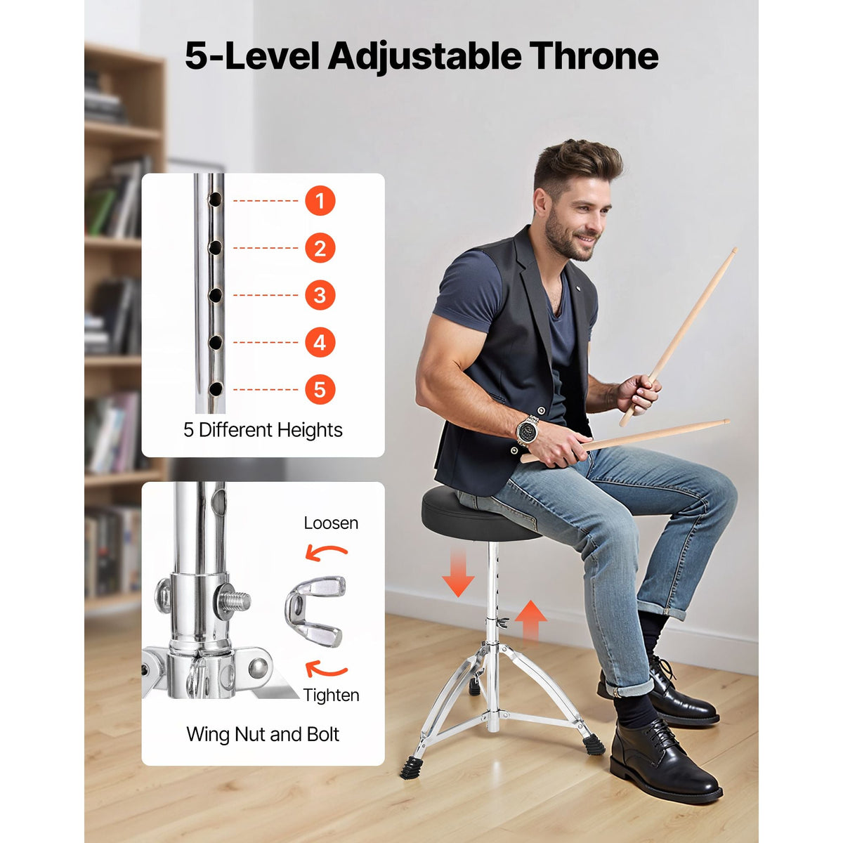 Drum Set, 5-Piece 22 in Junior Drum Sets, Beginner Drums Set with Adjustable Throne, Cymbal, and Drumsticks, Musical Learning Drums Instrument Kit, for Beginner, Teens & Student (Gravel Blue)