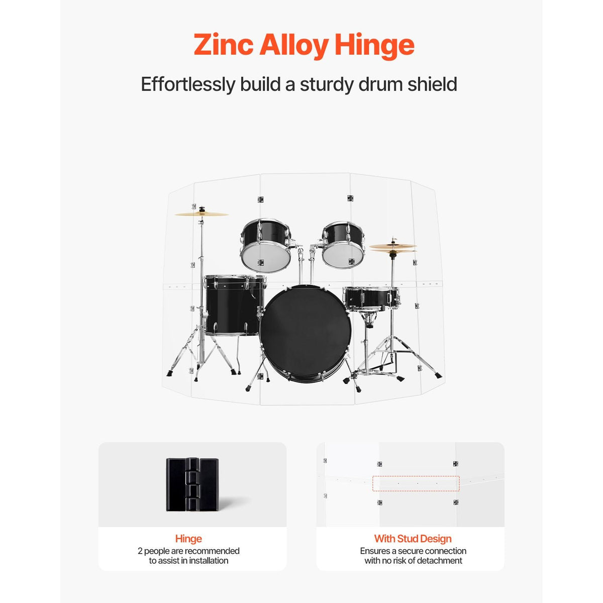 Drum Shield, 5 Panels 2 ft x 5 ft Portable Acrylic Drum Cage with Zinc Alloy Hinges for Church Concert Halls Music Festivals, Drum Shields Drum Sound Barrier Suitable for Practice Performance