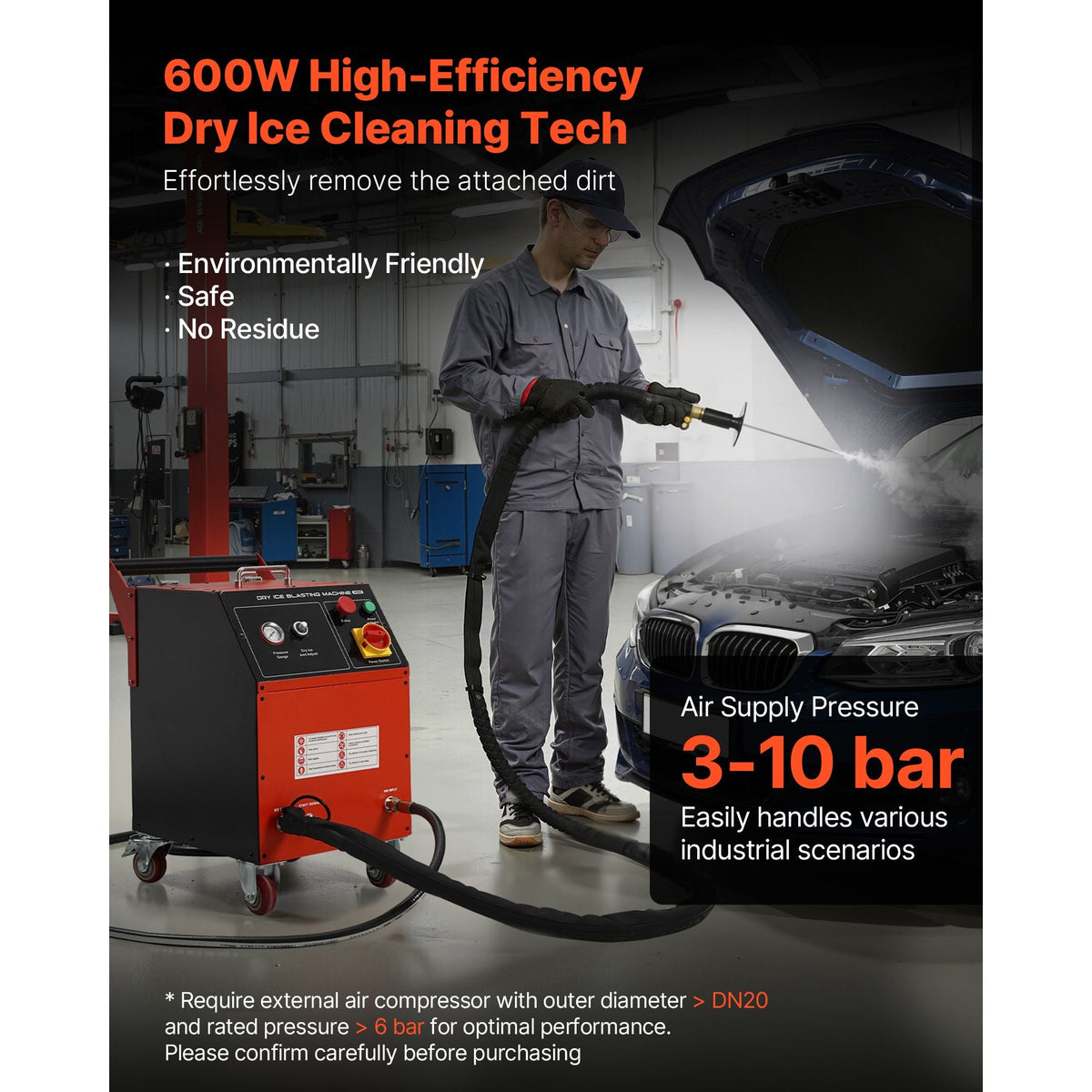 Dry Ice Blasting Machine, 11LBS (5KG) Capacity Dry Ice Cleaning Machine with 4 Nozzles, Adjustable Pressure & Dry Ice Amount, Movable Blaster Cleaner for Automotive Ship Aviation Chemical, 120V
