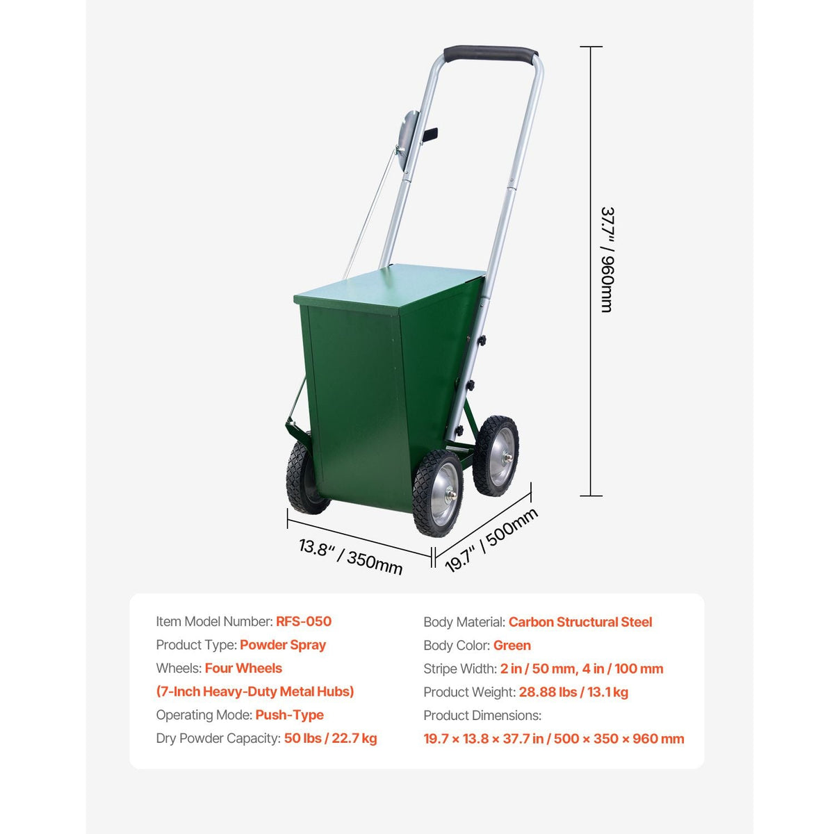Dry Line Marker, 4-Wheel, 2 or 4 in Lines, Field Dry Line Chalker, Adjustable Line Marker, with Rubber Adjustment Handle, 50 lbs Large Powder Capacity, for Baseball and Softball Infield, Green