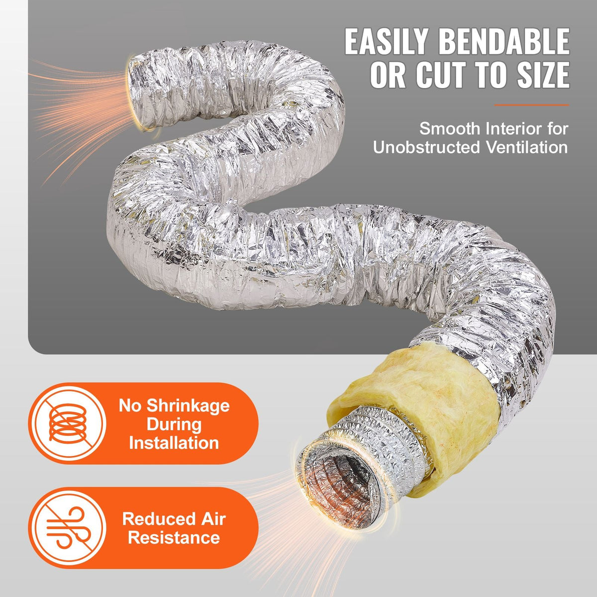 Dryer Vent Hose, 5'' Insulated Flexible Duct 25FT Long with 2 Duct Clamps, Heavy-Duty Three Layer Protection for HVAC Heating Cooling Ventilation and Exhaust, R-4.2 Flame Resistance Value