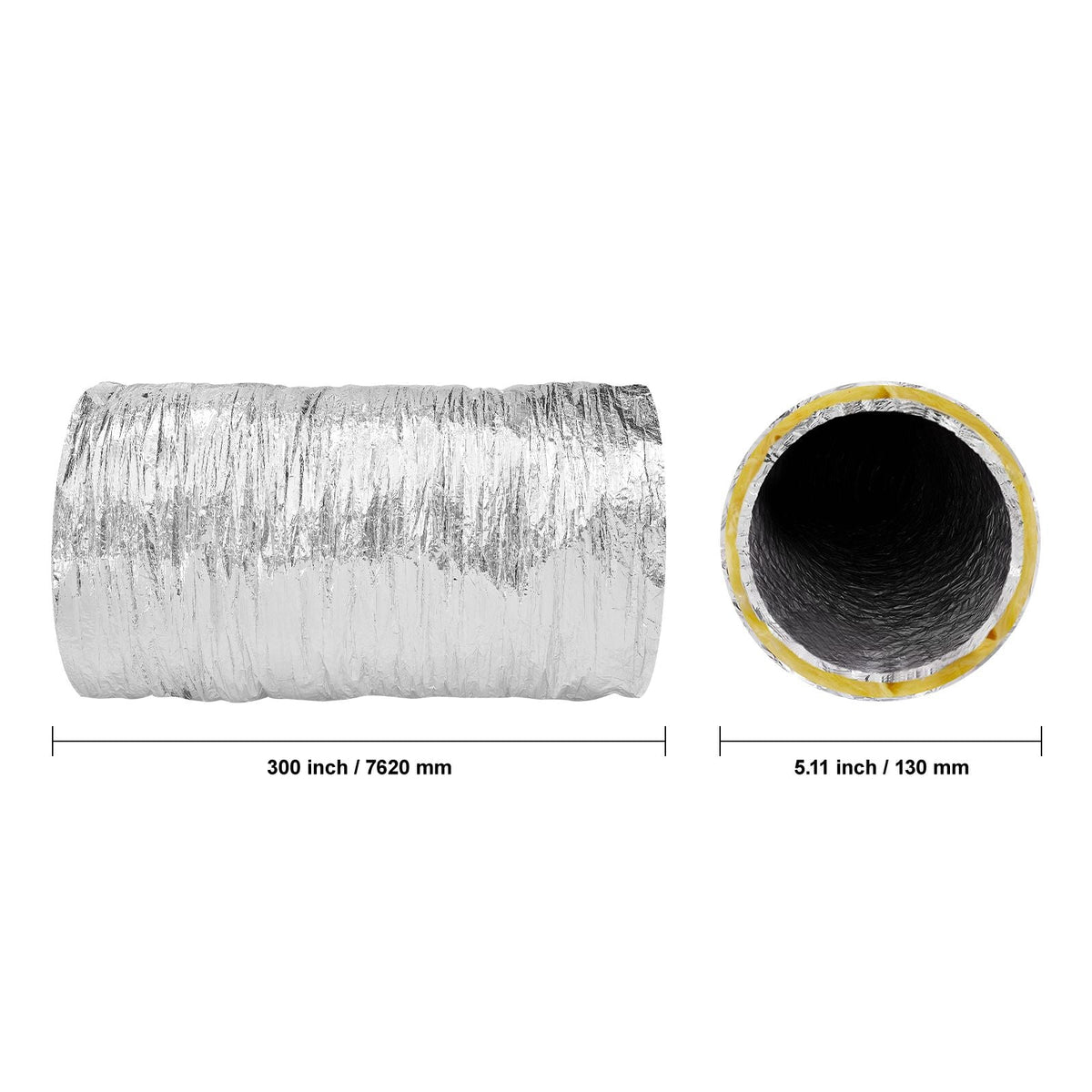 Dryer Vent Hose, 5'' Insulated Flexible Duct 25FT Long with 2 Duct Clamps, Heavy-Duty Three Layer Protection for HVAC Heating Cooling Ventilation and Exhaust, R-4.2 Flame Resistance Value