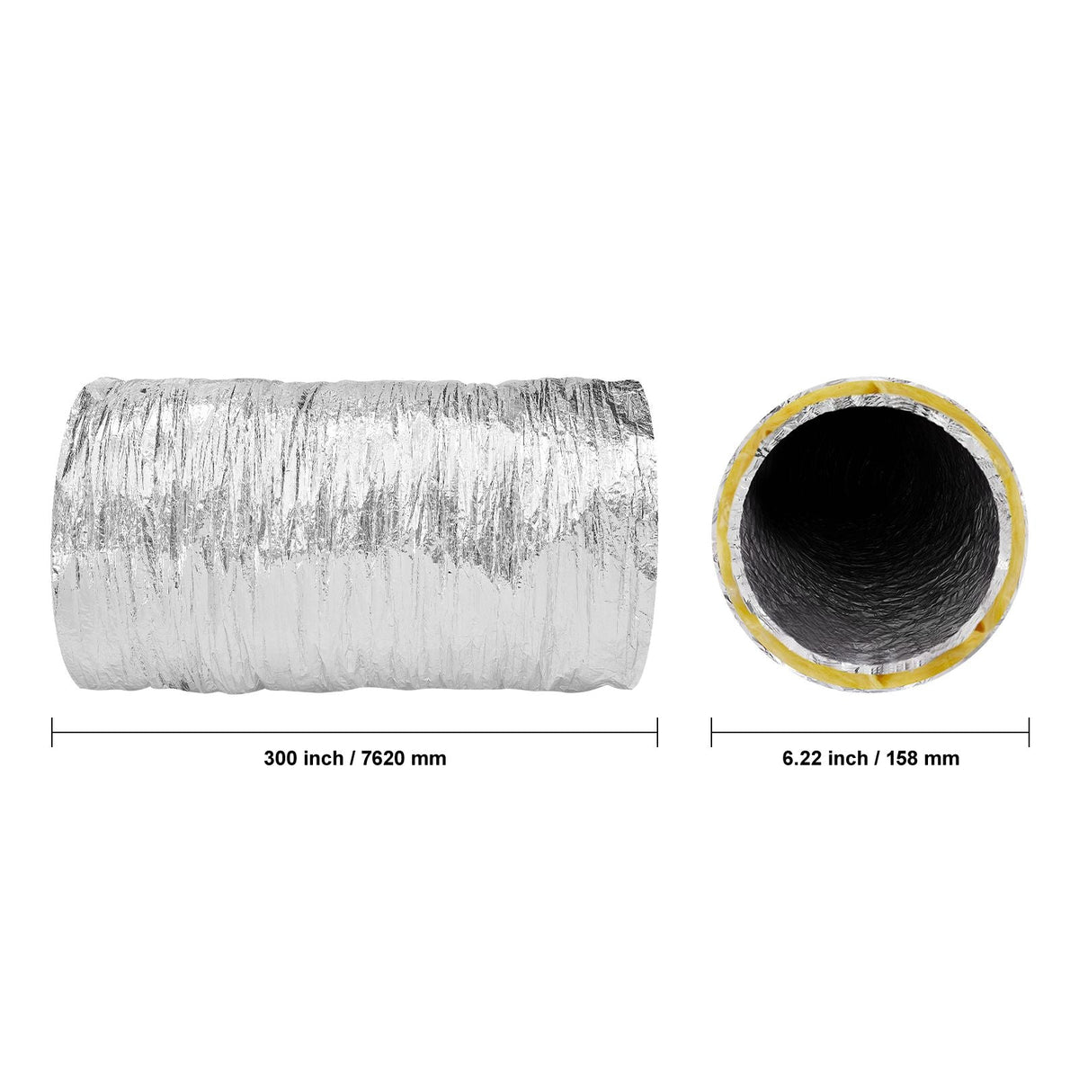 Dryer Vent Hose, 6'' Insulated Flexible Duct 25FT Long with 2 Duct Clamps, Heavy-Duty Three Layer Protection for HVAC Heating Cooling Ventilation and Exhaust, R-4.2 Flame Resistance Value