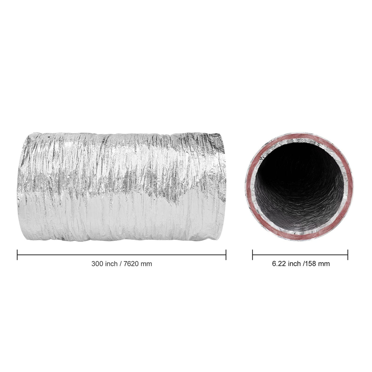 Dryer Vent Hose, 6'' Insulated Flexible Duct 25FT Long with 2 Duct Clamps, Heavy-Duty Three Layer Protection for HVAC Heating Cooling Ventilation and Exhaust, R-6.0 Flame Resistance Value
