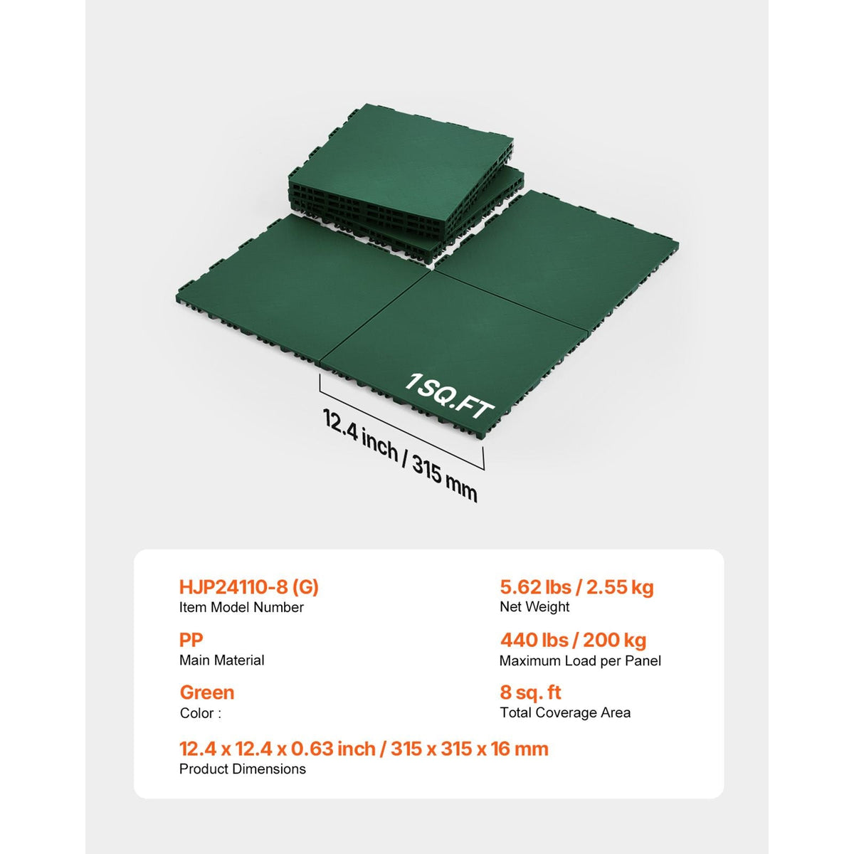 Dryland Tiles for Hockey Floor Mat, 12 x 12 in 8 Pcs Interlocking Versatile Training Surface, Dance Floor Tiles, Hockey Training Equipment Board for Shooting (Green, 8 sq. ft/Box)