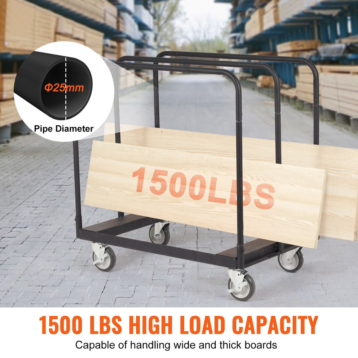 Drywall Cart, 1500 LBS Panel Dolly Cart with 36.02" x 24.02" Deck and 5" Swivel Wheels, Heavy-Duty Drywall Sheet Cart, Handling Wall Panel, Sheetrock, Lumber, for Garage, Home, Warehouse