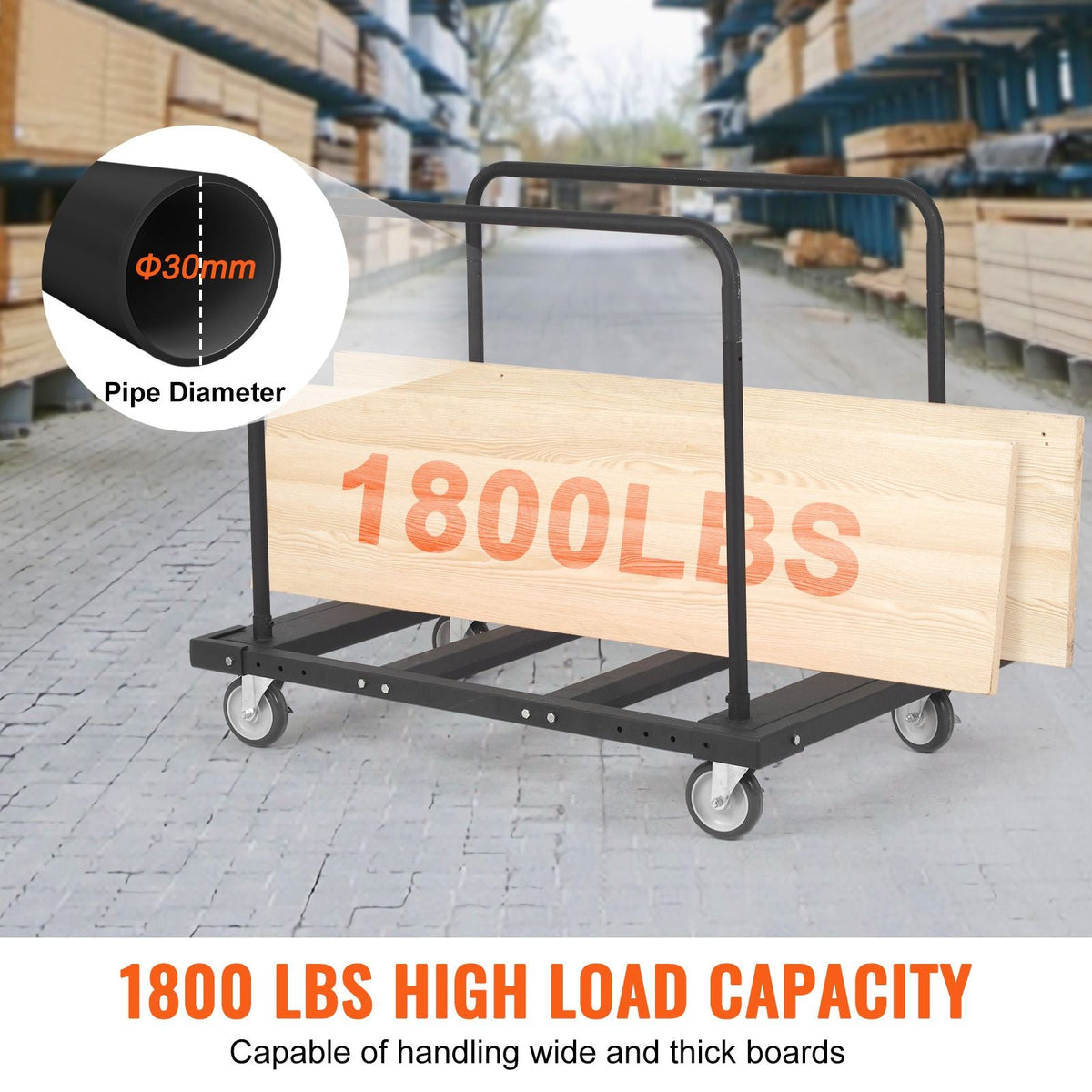 Drywall Cart, 1800 LBS Panel Dolly Cart with 45.28" x 29.13" Deck and 5" Swivel Wheels, Heavy-Duty Drywall Sheet Cart, Handling Wall Panel, Sheetrock, Lumber, for Garage, Home, Warehouse
