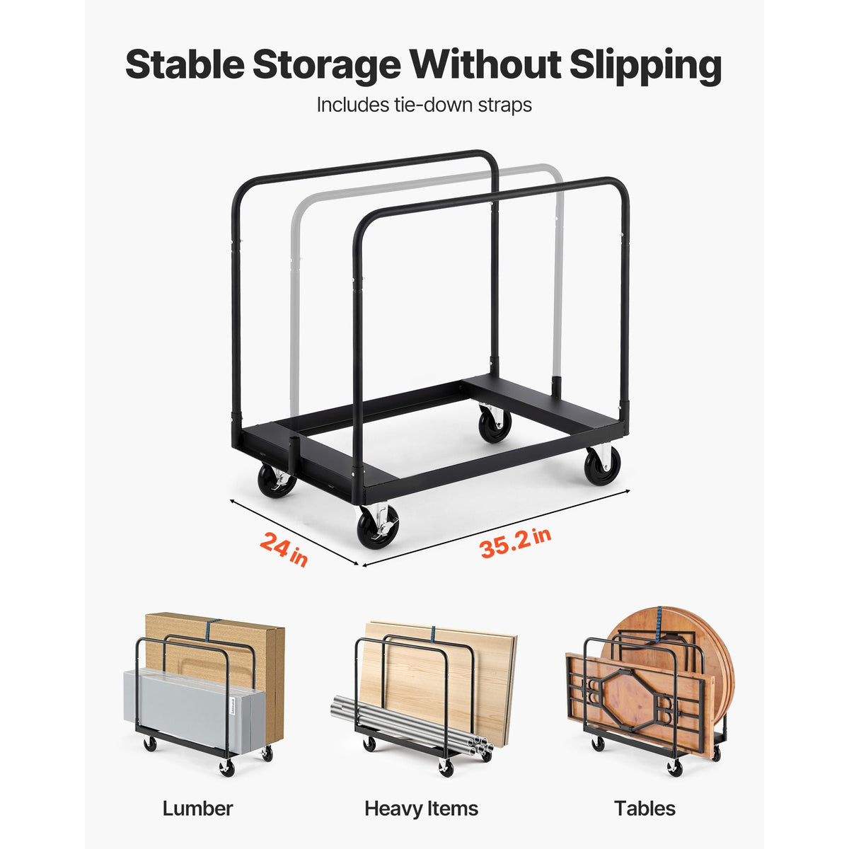 Drywall Cart Dolly, 1800 lbs Load Capacity, Steel Panel Truck Cart with 5 inch Swivel Casters, Lumber Drywall Dolly with with Tie-Down Strap & 3 Side Handrails for Factory, Warehouse, Black