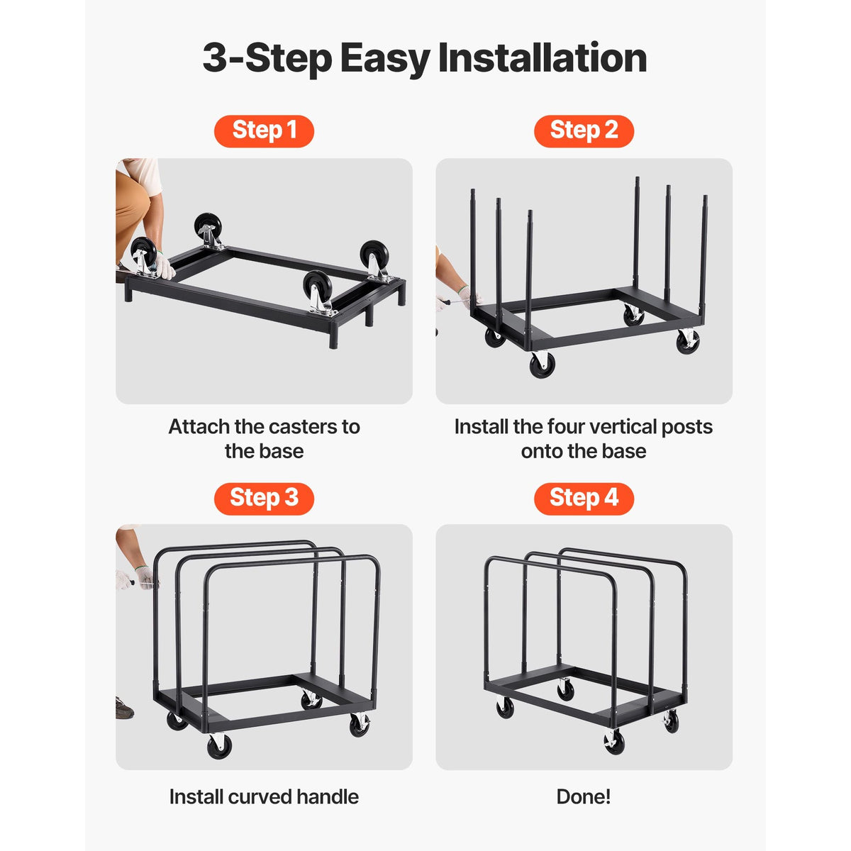 Drywall Cart Dolly, 1800 lbs Load Capacity, Steel Panel Truck Cart with 5 inch Swivel Casters, Lumber Drywall Dolly with with Tie-Down Strap & 3 Side Handrails for Factory, Warehouse, Black