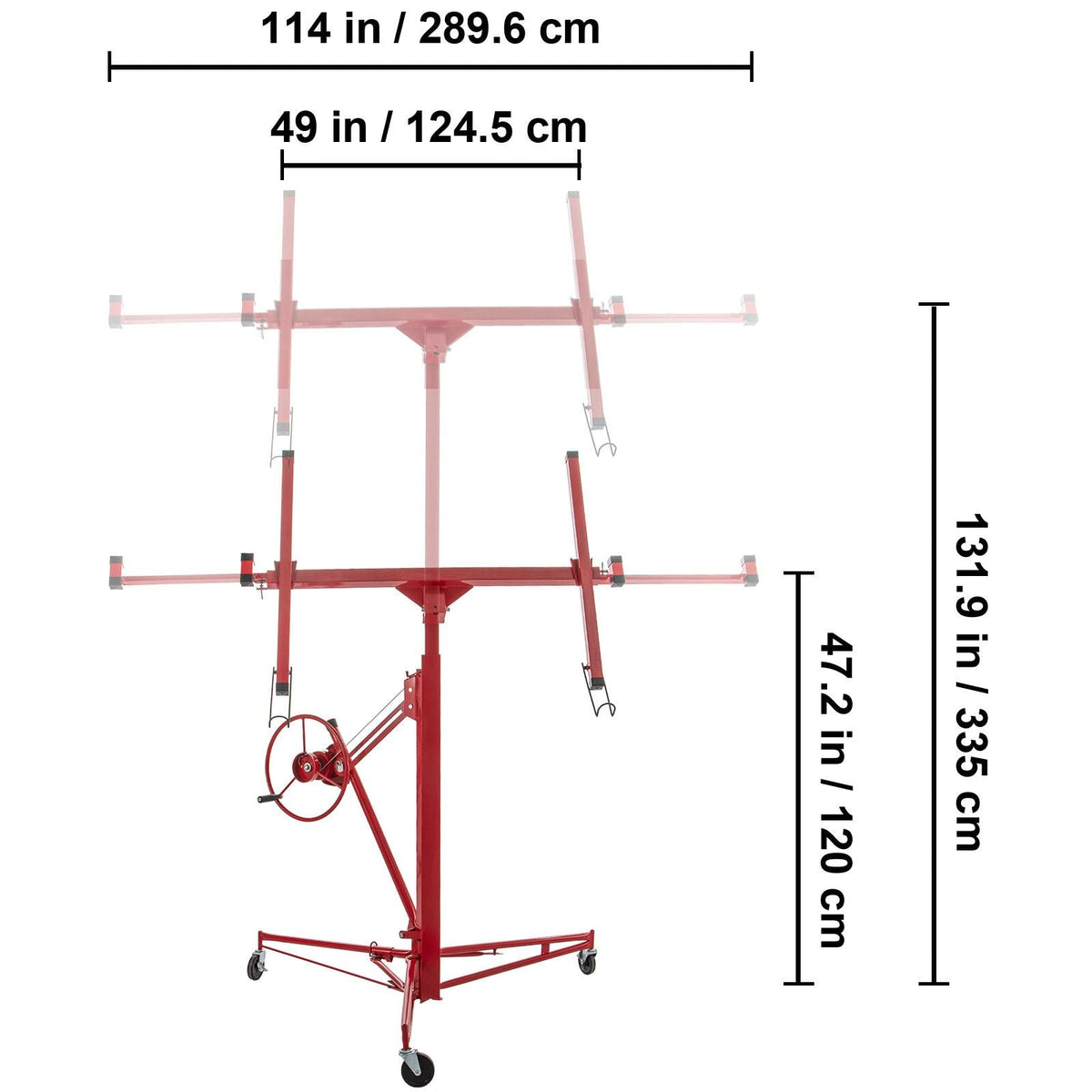 Drywall Rolling Lifter Panel, 11ft Sheetrock Lift Drywall Lift, 150lb Weight Capacity Panel Hoist Jack Tool, Steel Material with Telescopic Arm & 3 Lockable Wheels, 48x192 in Plasterboard Size