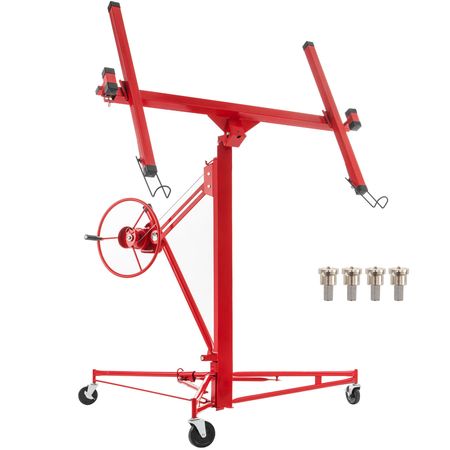 Drywall Rolling Lifter Panel, 11ft Sheetrock Lift Drywall Lift, 150lb Weight Capacity Panel Hoist Jack Tool, Steel Material with Telescopic Arm & 3 Lockable Wheels, 48x192 in Plasterboard Size