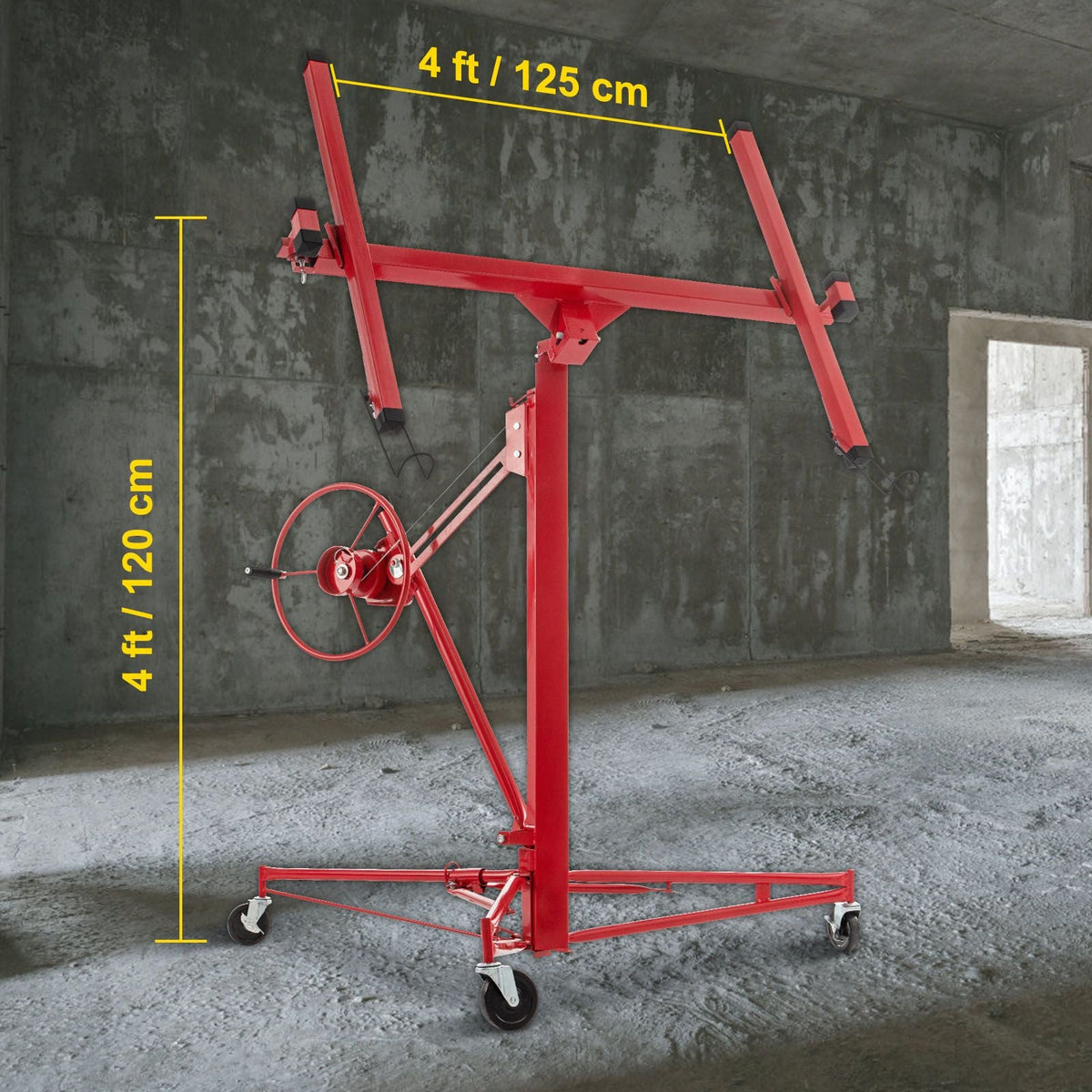 Drywall Rolling Lifter Panel, 11ft Sheetrock Lift Drywall Lift, 150lb Weight Capacity Panel Hoist Jack Tool, Steel Material with Telescopic Arm & 3 Lockable Wheels, 48x192 in Plasterboard Size
